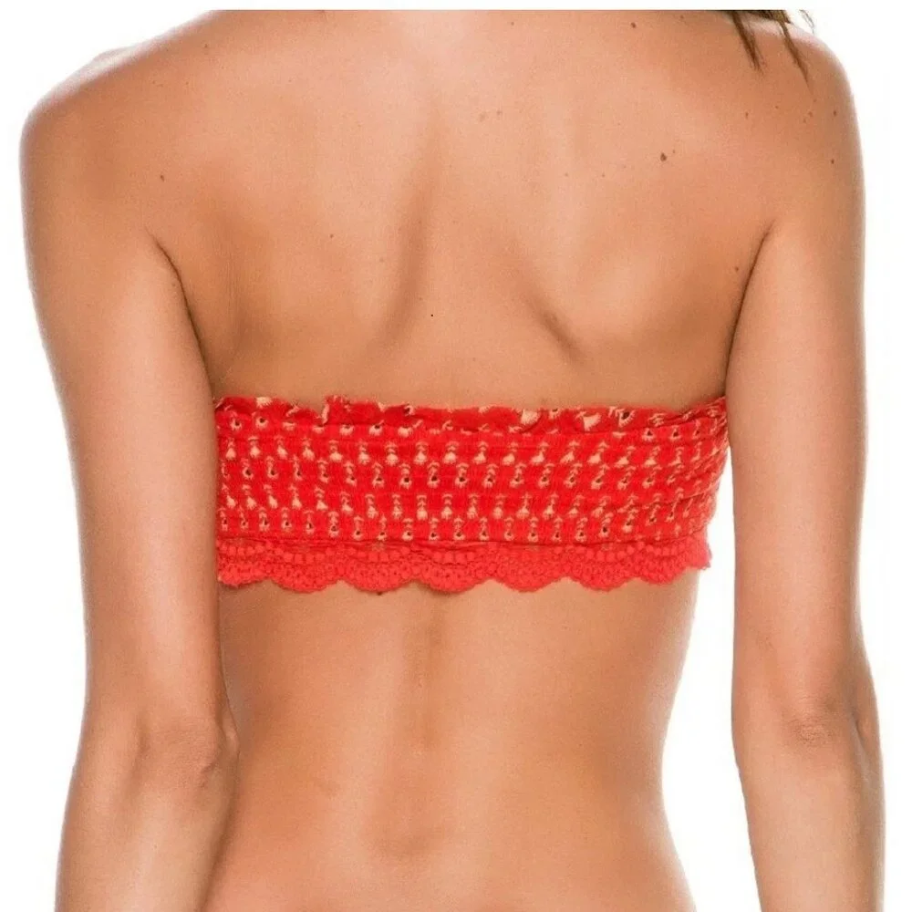 Free People Women's Cabana Printed Lace-Trim Bandeau Bralette, Fiesta Red, XS - Picture 2 of 2